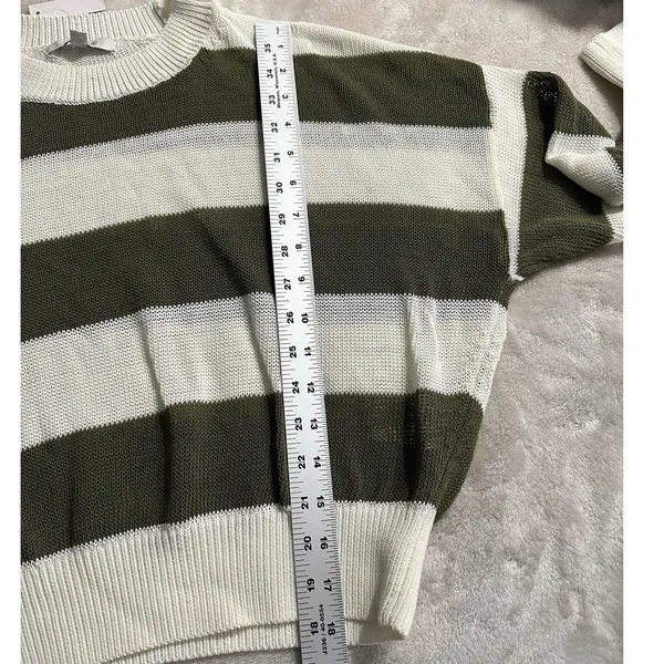 J.Crew Loose-Knit Crewneck Sweater Women's Small Off White Green Long Sleeve NWT - Image 9