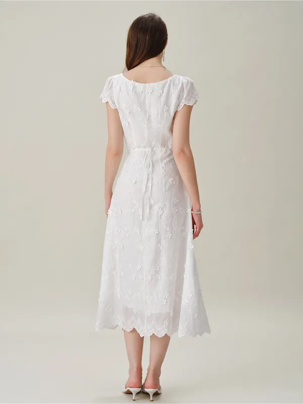 Rihoas White Square Neck Embroidery Midi Dress - Image 5