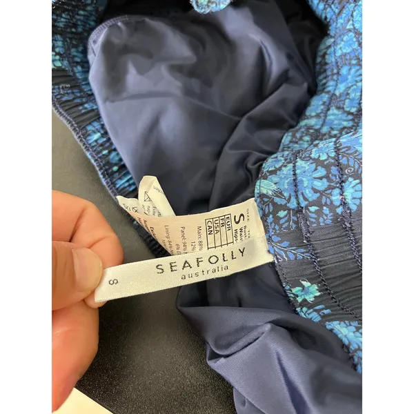 Seafolly‎ Blue Floral Swim Shorts Boardshorts Elastic Waist Resort Beach Small - Image 5