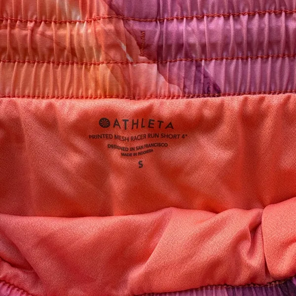 Athleta Printed Mesh Racer Run Short‎ 4" Pink Orange Abstract Leaf Size S - Image 3