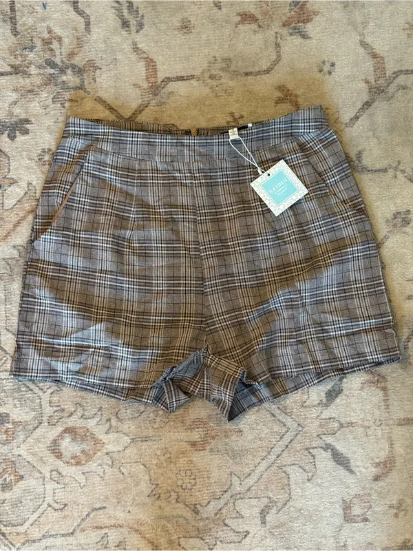 Plaid High-Rise Bermuda Shorts in Black and Tan - Image 2