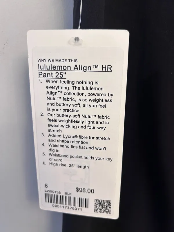 NEW / Authentic Lululemon Align High-Rise Pant 25" Black Women's Size 8 - Image 5