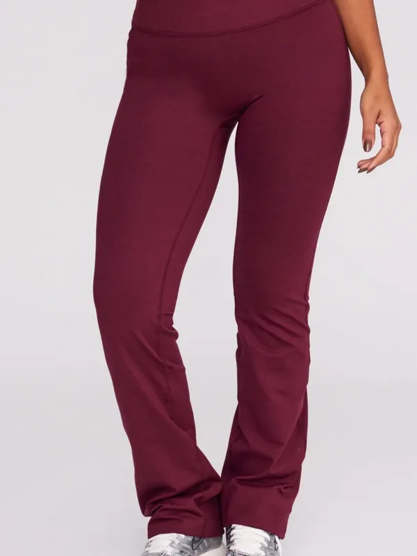 High-Waist Stretch Flare Pants in Burgundy Size Small - Image 2
