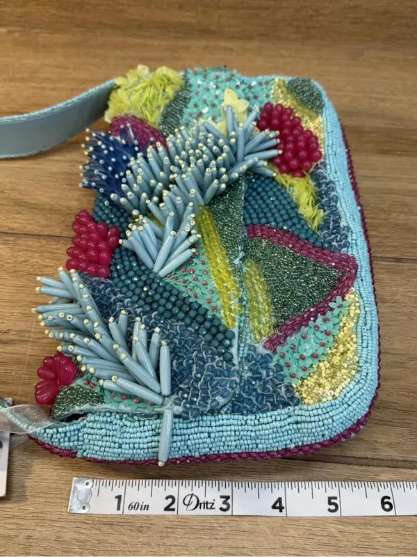 Handcrafted in India Beaded Coastal Coral Reef Shoulder Handbag Purse Teal Aqua - Image 11