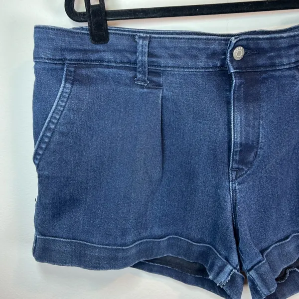 Gap 1969 Pleated Cuffed Jean Shorts Dark Blue Denim Stretch Low Rise Coastal 16R - Image 4