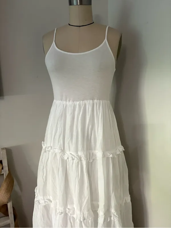 Anthropologie White Tiered Cotton Cottagecore Midi Dress Size Small - Image 4