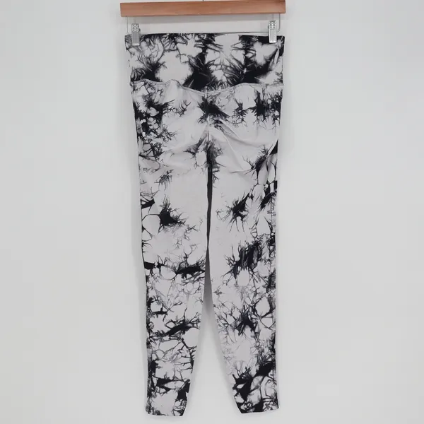 Black White Tie Dye Scrunch Butt Leggings Ribbed High Waist Activewear Yoga Pant - Image 2