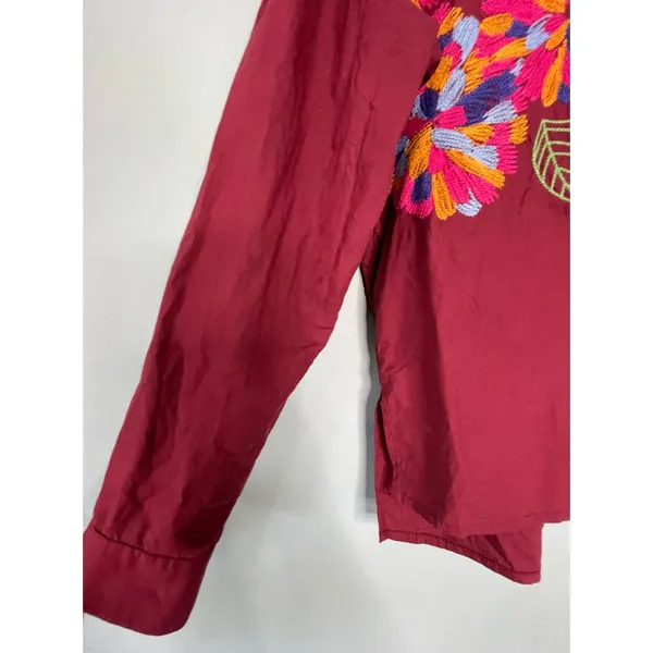 Maeve Anthropologie Burgundy Embroidered Button Down Shirt Size 2 - Image 5
