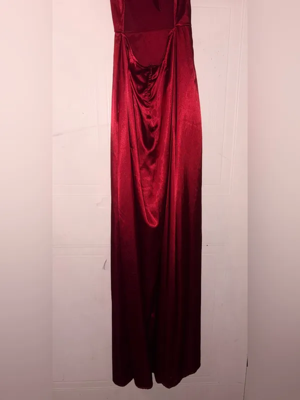 Lucy in the Sky Red Satin Maxi Dress - Image 6