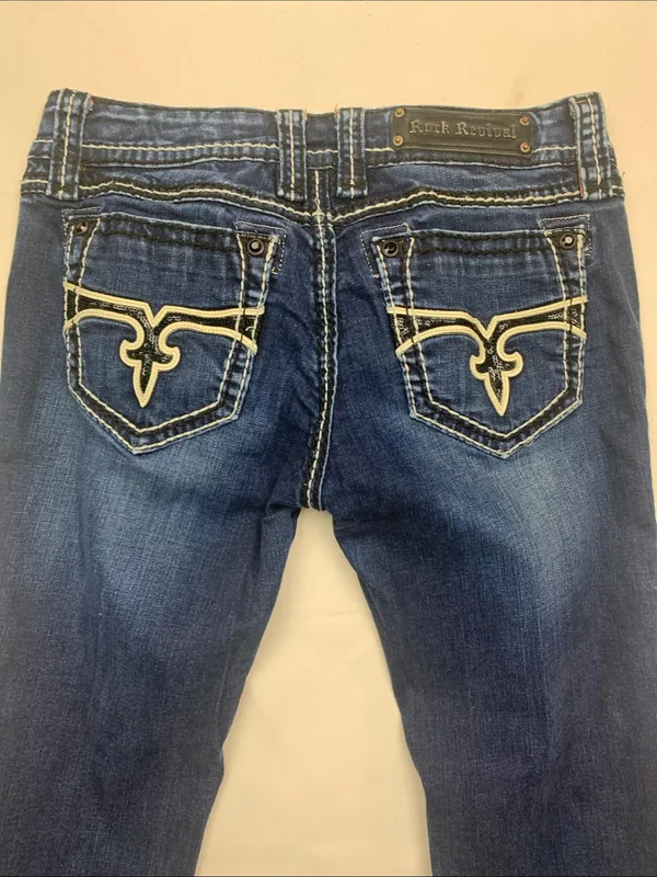 Rock Revival size 31 Eugenia denim Indigo Bootcut Jeans Contrast Stitching west - Image 15