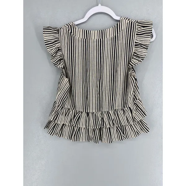 Olivaceous‎ Womens Peplum Top Striped Ruffle Linen Blend Small - Image 3