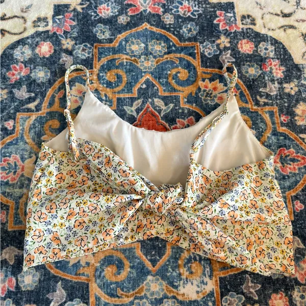 209 Altar'd State Floral Camisole in Cream Pink Orange Crop Tie Back small - Image 2