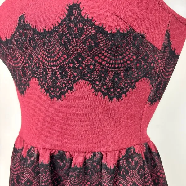 Soprano Red Maroon Black Lace Sleeveless Fit Flare Formal Cocktail Mini Dress - Image 5