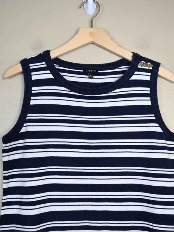 Talbots Women's M Navy Blue White Nautical Stripe Sheath Mini Dress - Image 3
