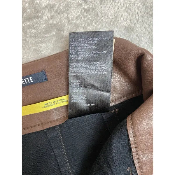 Anthropologie Wide-Leg Pants Brown Faux Leather Stretch Pockets Women's Tall 28T - Image 15