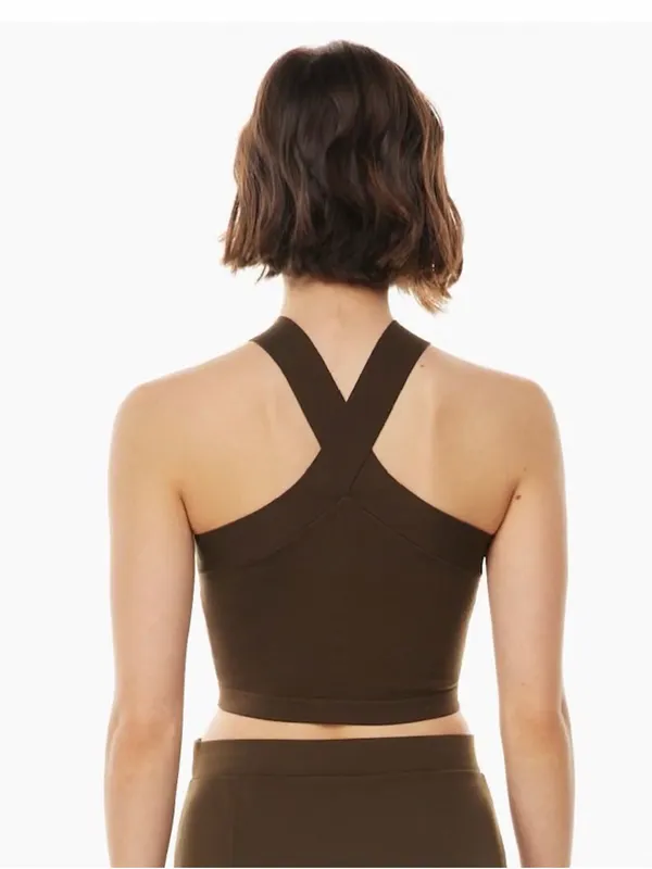 Aritzia Babaton Sculpt Knit Criss Cross Cropped Tank Brown Size Medium - Image 2