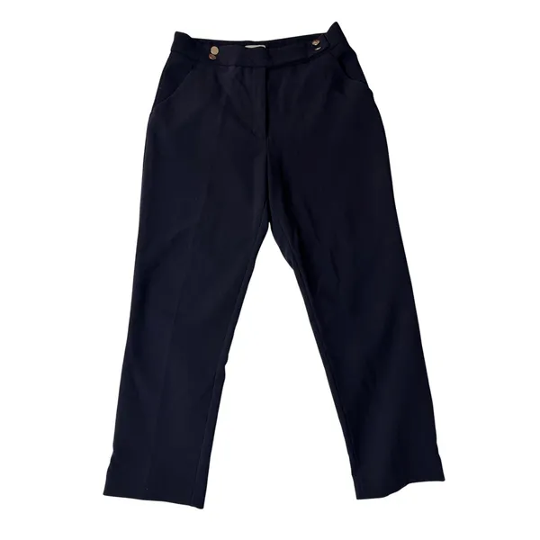 H&M Navy Tailored Ankle Pants 10 Gold Button Preppy Workwear - Image 2