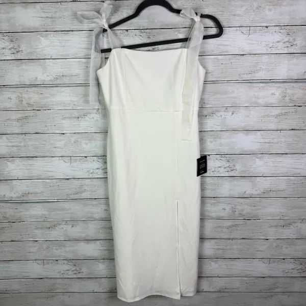 Lulus Romantic Celebration White Tie-Strap Bodycon Midi Dress Size Medium - Image 3