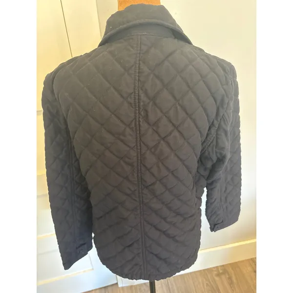 Ralph Lauren Black Diamond Quilted Jacket Button Front Gold Chain Loop Womens M - Image 3