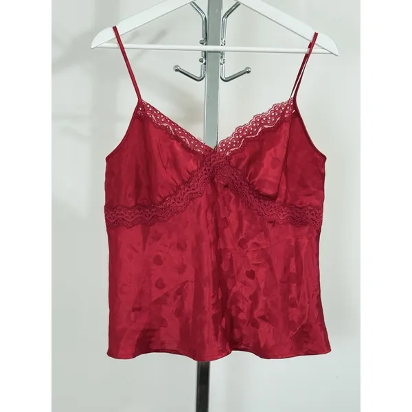 Jaclyn Smith Womens Red Heart Satin Camisole Top Lace Trim Sleepwear Tank Cami M - Image 2