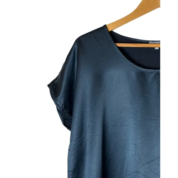 PJ Harlow Roxxy Satin Lounge Top Women Small Navy Blue Pajamas Silky Loungewear - Image 6