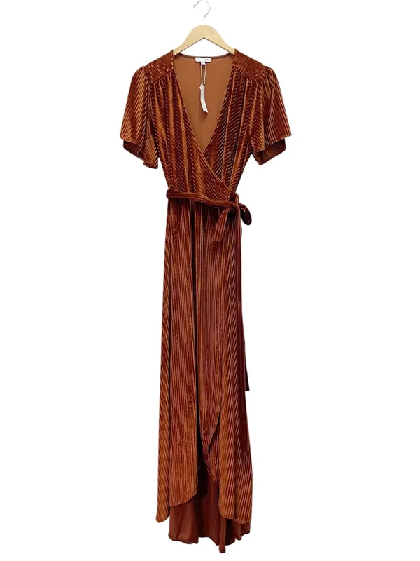 NWT Baltic Born Andi Dress Sz XXL Copper Ribbed Velvet Wrap Maxi Flutter Sleeve - Image 2