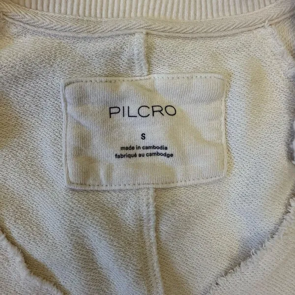 Anthropologie Pilcro Cream Long sleeve V-Neck Raw hem crop Sweatshirt Size Small - Image 2