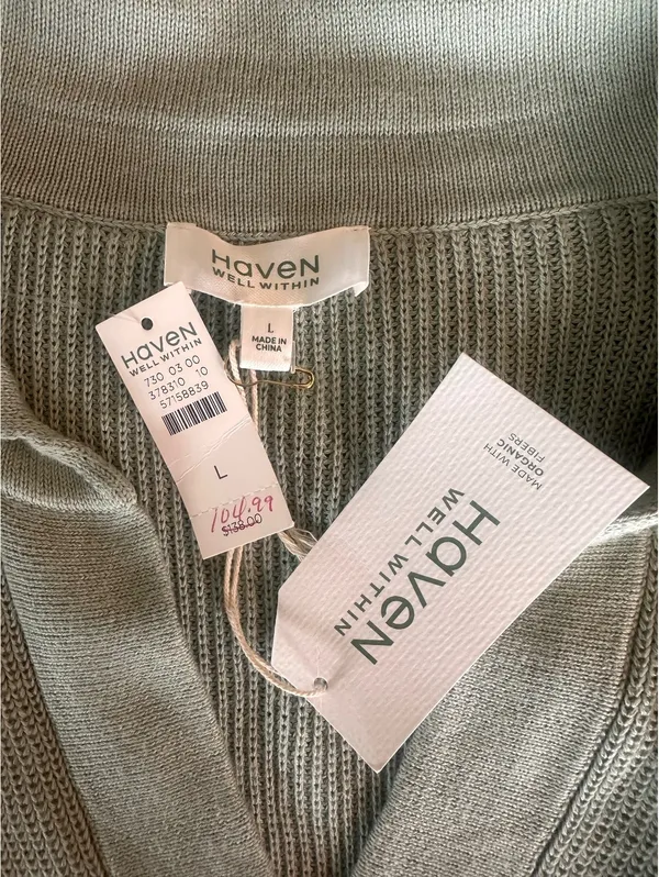 NWT Haven Well Within Organic Cotton Knit Johnny Collar Dress Sage Women’s Large - Image 6