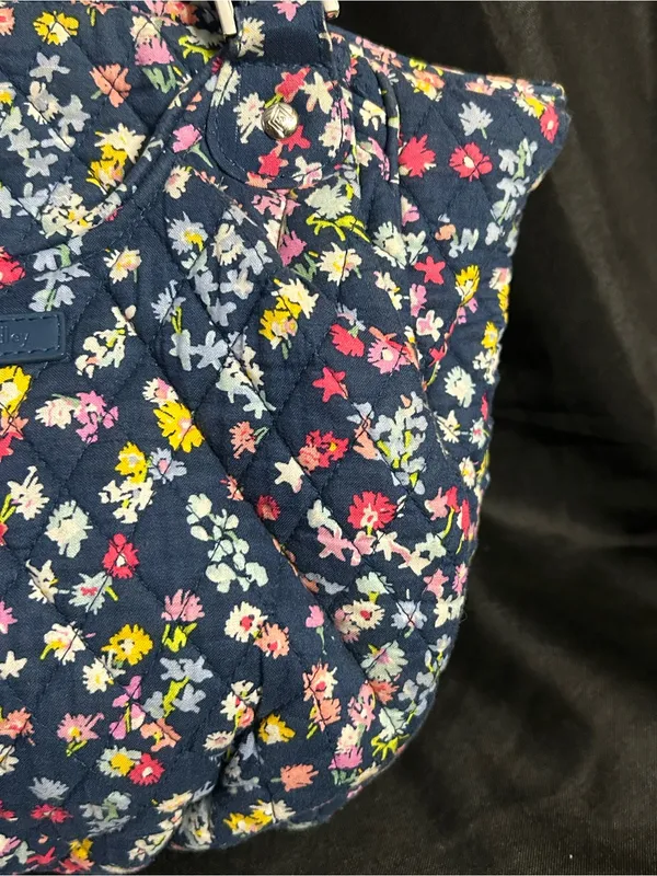 Vera Bradley Floral Quilted Navy Tote Bag Women's Shoulder Bag - Image 3