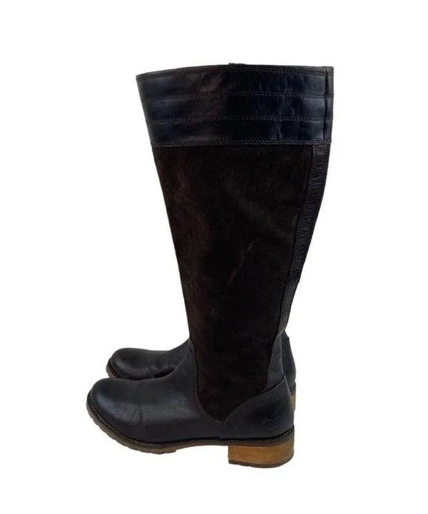 Timberland Knee High Brown Mixed Leather Boots Womens US Sz 7 Zip Casual Winter - Image 6