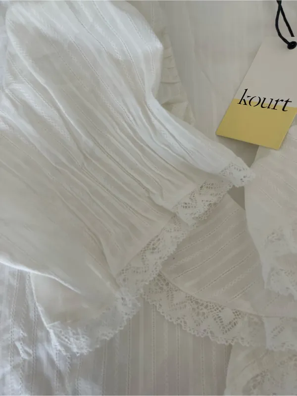 NWT kourt Vida Midi Dress size Medium M Lace Doen midi Ruffle few moda ivory - Image 9