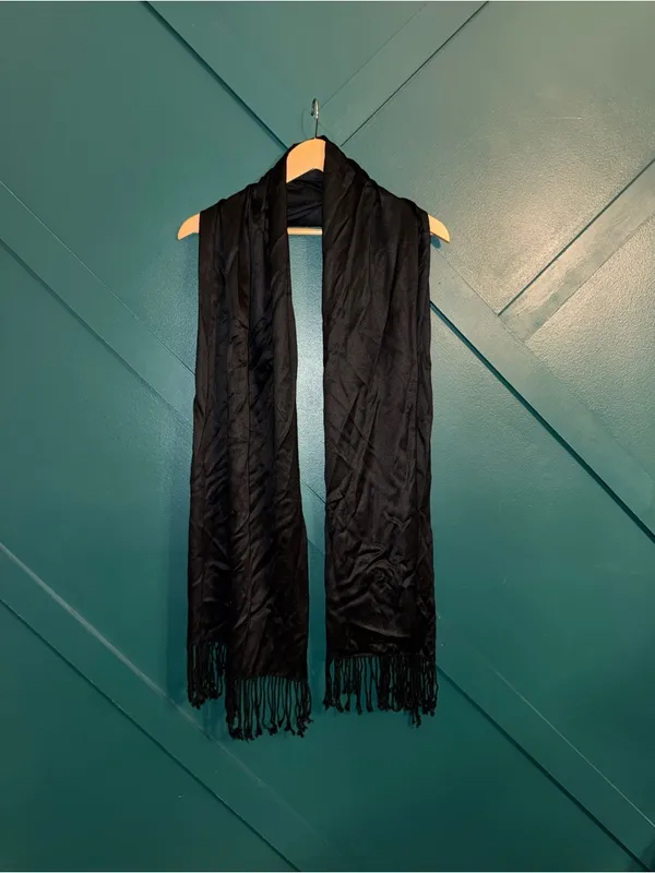 Classic Black Fringe Scarf 100% Viscose Lightweight -Silk Like Women Accessories - Image 2