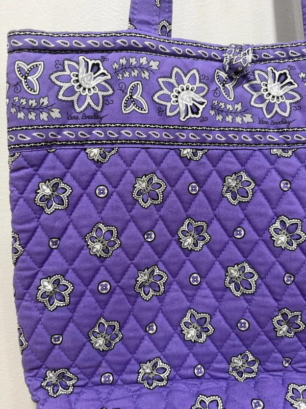 Vera Bradley Purple Quilted Tote Bag Floral Paisley Print Cotton Shoulder Bag - Image 4