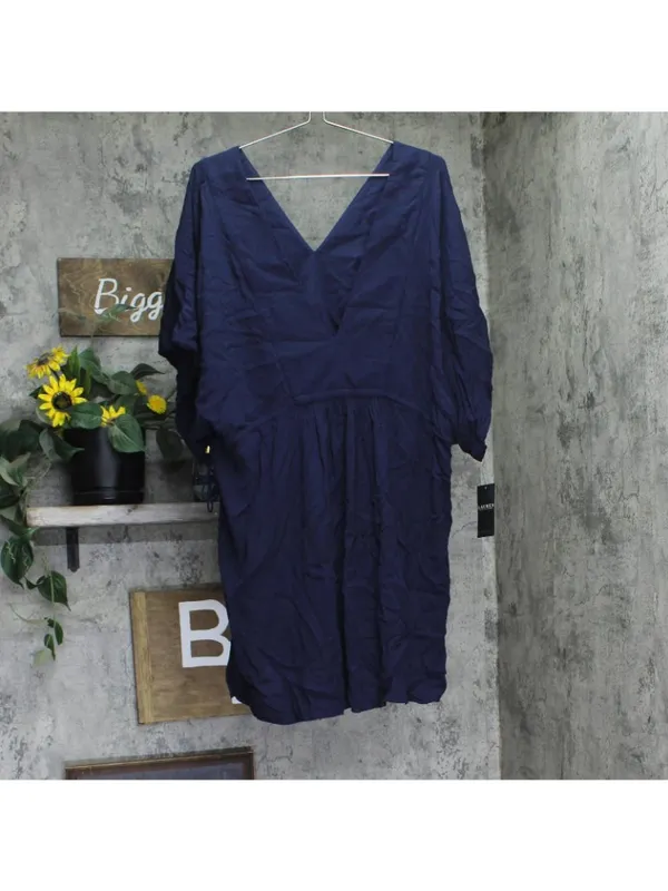 NWT Lauren Ralph Lauren Swim Cover-Up Tunic with Side Slits Dark Navy Blue 1X - Image 2