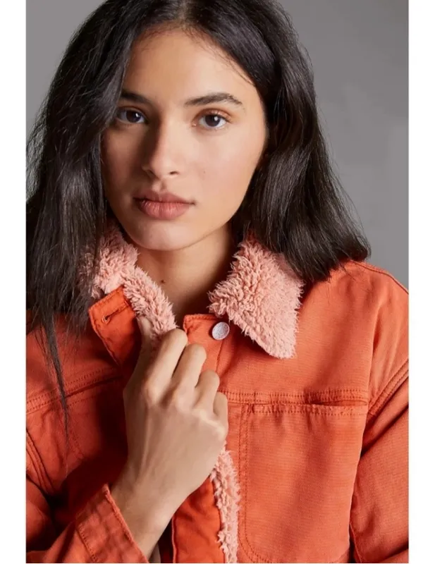 Anthropologie Pilcro Sherpa Shirt Jacket‎ Orange Womens Size M - Image 2