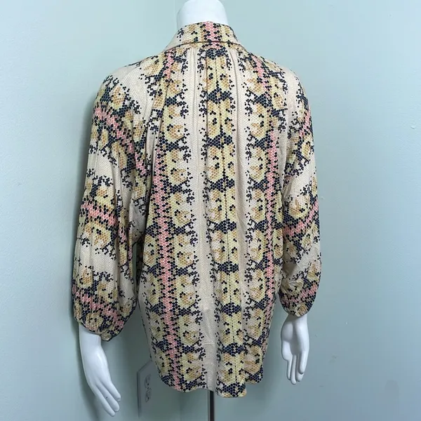 ANTHROPOLOGIE Abbe Honeycomb Buttondown Hexagonal Tops Long Sleeve Pink Size XS - Image 10