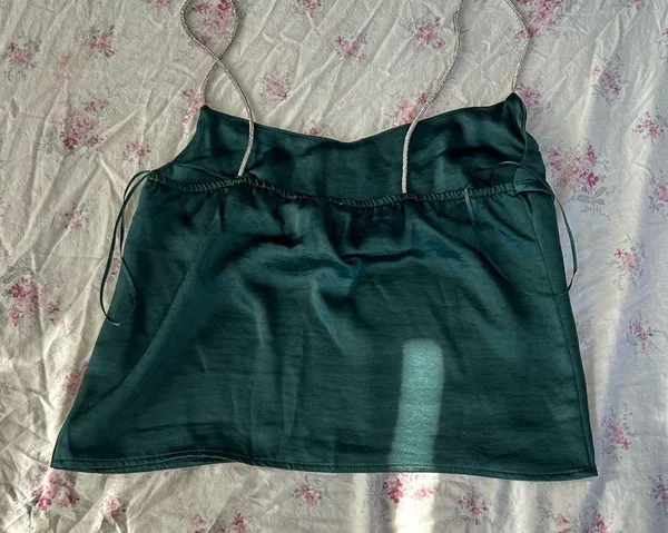 Rhinestone emerald green satin bustier cami - Image 4