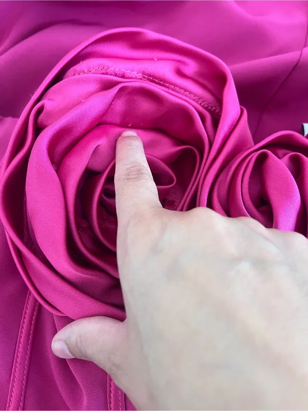 Monique Lhuillier Stella‎ Rosette Maxi Gown Dress Hot Pink Size 6 - Image 8