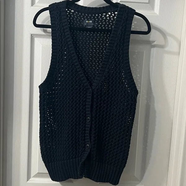Anthropologie Maeve Tammie Jo Sweater Vest – Navy Blue Open Knit - Image 3
