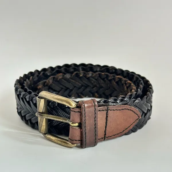 White Elephant Black And Brown Braided Leather Belt - Image 2
