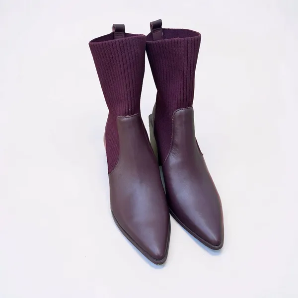 Steve Madden Sock Ankle Boots Pointed Toe Block Heel Booties Burgundy Women's 9 - Image 12
