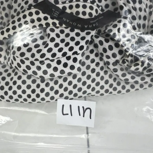 Zara Woman Size L Blouse Black Polka Dot Tie Neck Long Sleeve Flowy Long‎ Sleeve - Image 11