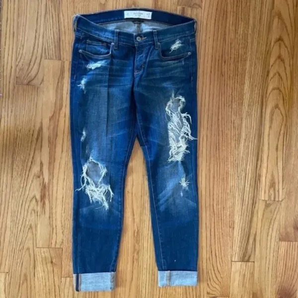 Abercrombie & Fitch Medium Wash Ripped Perfect Stretch Jeans Women Size 4R - Image 2