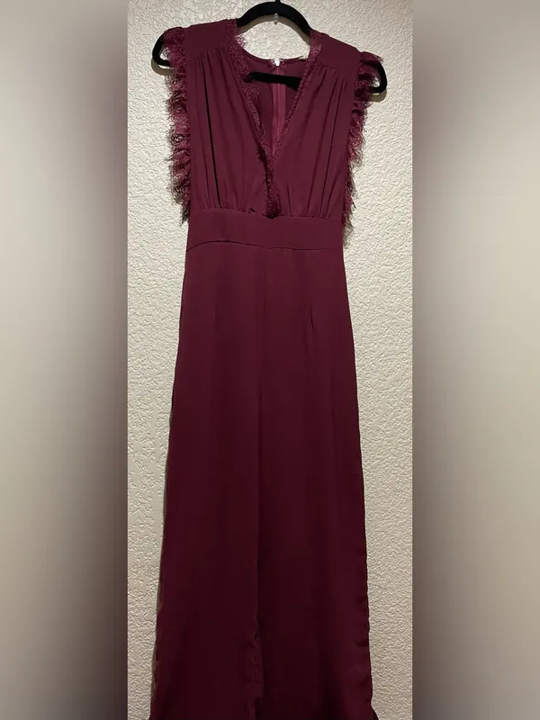 Altar’d State Burgundy Lace-Trim Wide-Leg Jumpsuit Size M - Image 2
