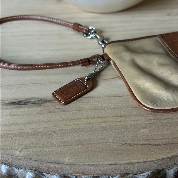 Coach Classic Nylon Tan/ Brown Wristlet Mini Purse - Image 3