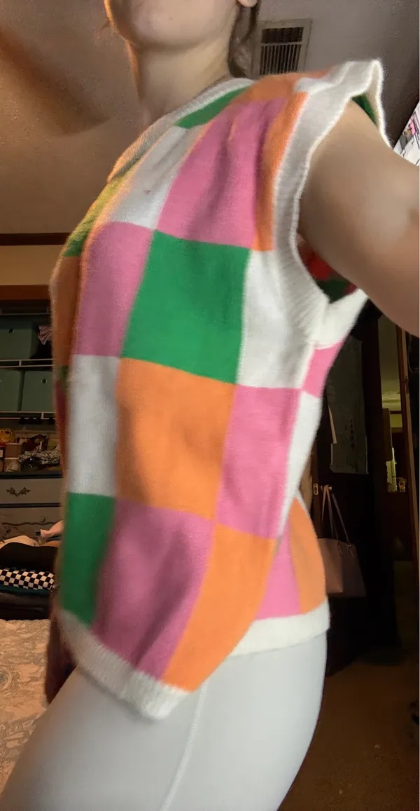 NWOT BiBi Multicolor Checkered Women's Sweat Vest Pink - Image 3