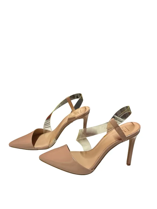 INC International Concepts Tan/Nude Pointed-Toe Slingback Heels with Clear Strap - Image 4