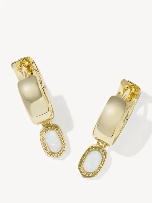 Kendra Scott Mini Elisa Iridescent & Mini Ellie Gold Wide Huggie Earrings Set - Image 5