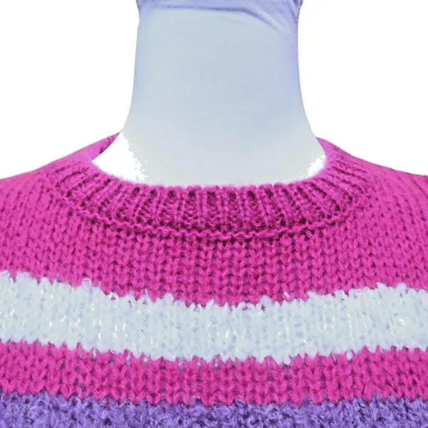 Vintage 80s Dopamine Striped Sweater Wool Blend Womens Size L Cozy Maximalist - Image 4