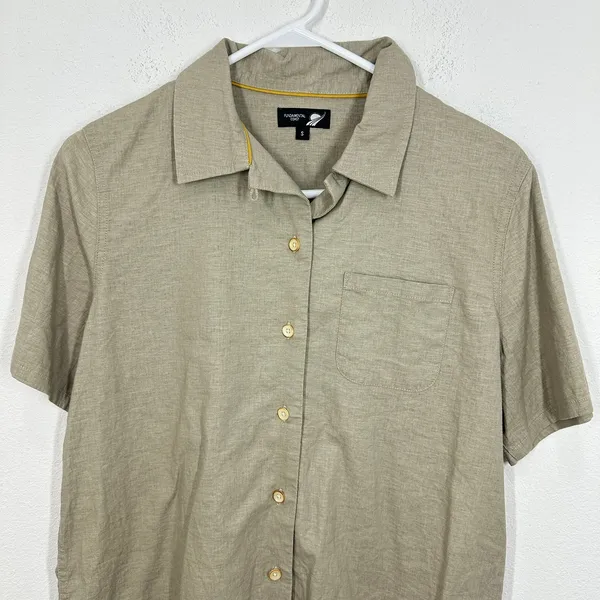 Fundamental Coast Linen Blend Short Sleeve Button Up Shirt Camp Top Beige Size S - Image 2